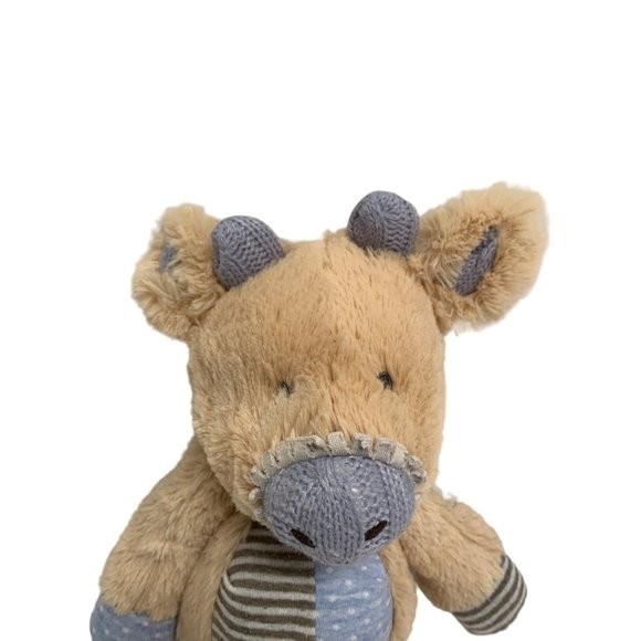 Demdaco Plush Cow Stuffed Animal Toy 13 in Tall Patches Sweater Beige Blue Ribbe - Picture 2 of 5